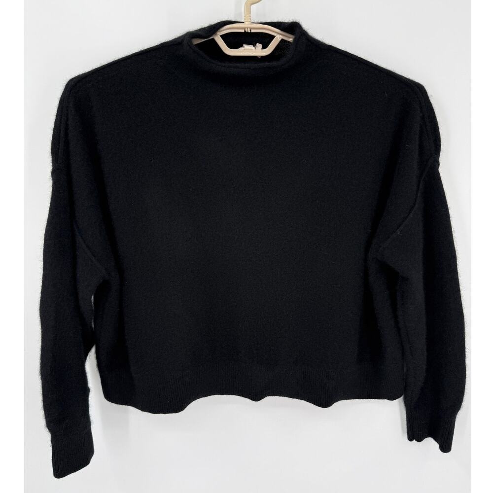 Pilcro Anthropologie Alani 100% Cashmere Roll Neck Crop Sweater Black Size Small